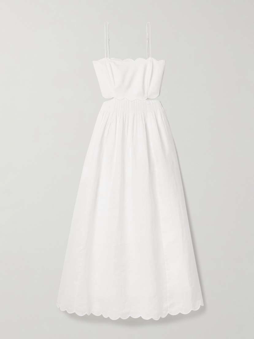 Zimmermann Rhiannon Cutout Pleated Scalloped Linen-voile Midi Dress
