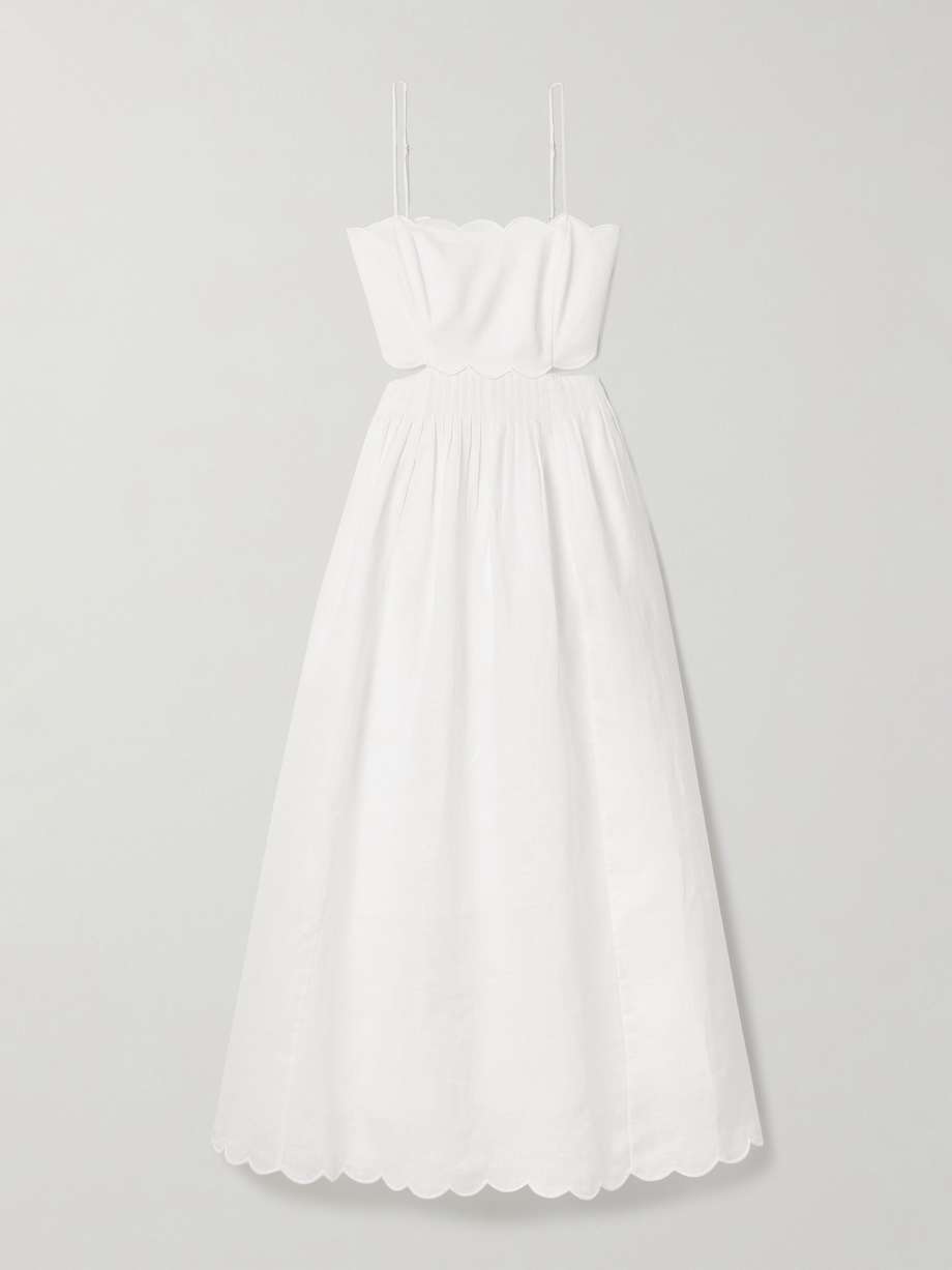 rhiannon cutout pleated scalloped linen-voile midi dress