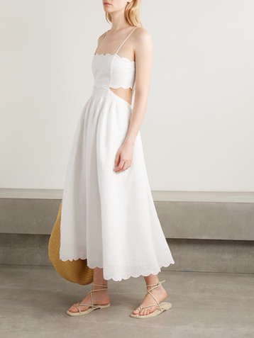 Zimmermann Rhiannon cutout pleated scalloped linen-voile midi dress
