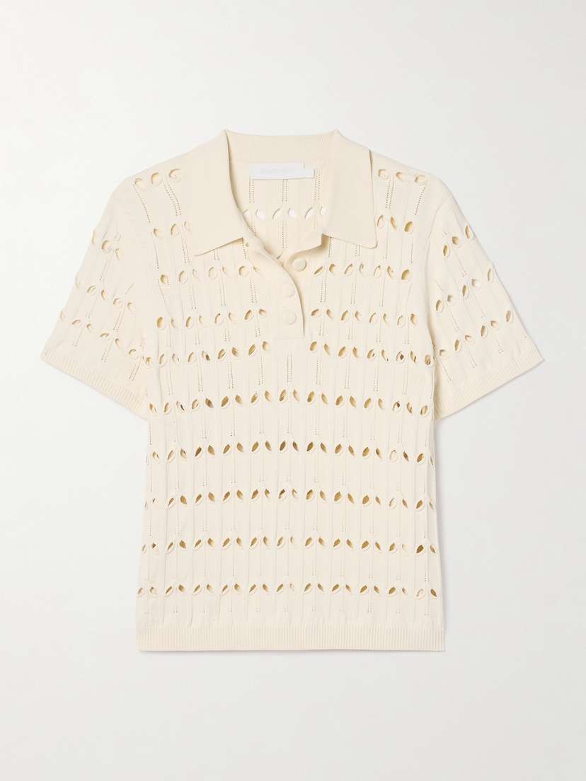 Zimmermann Rhiannon Cutout Pointelle-knit Polo Shirt
