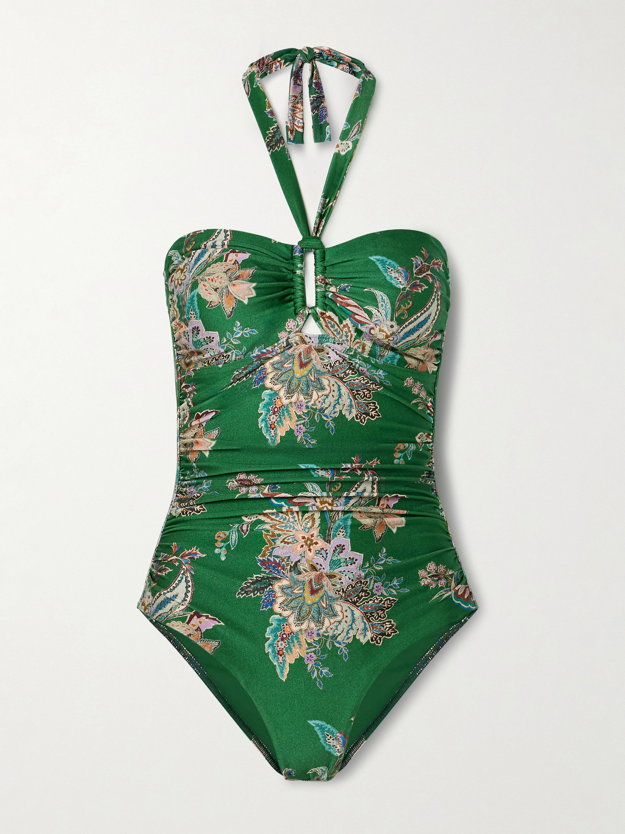 Zimmermann Rhiannon Printed Halterneck Swimsuit In Green