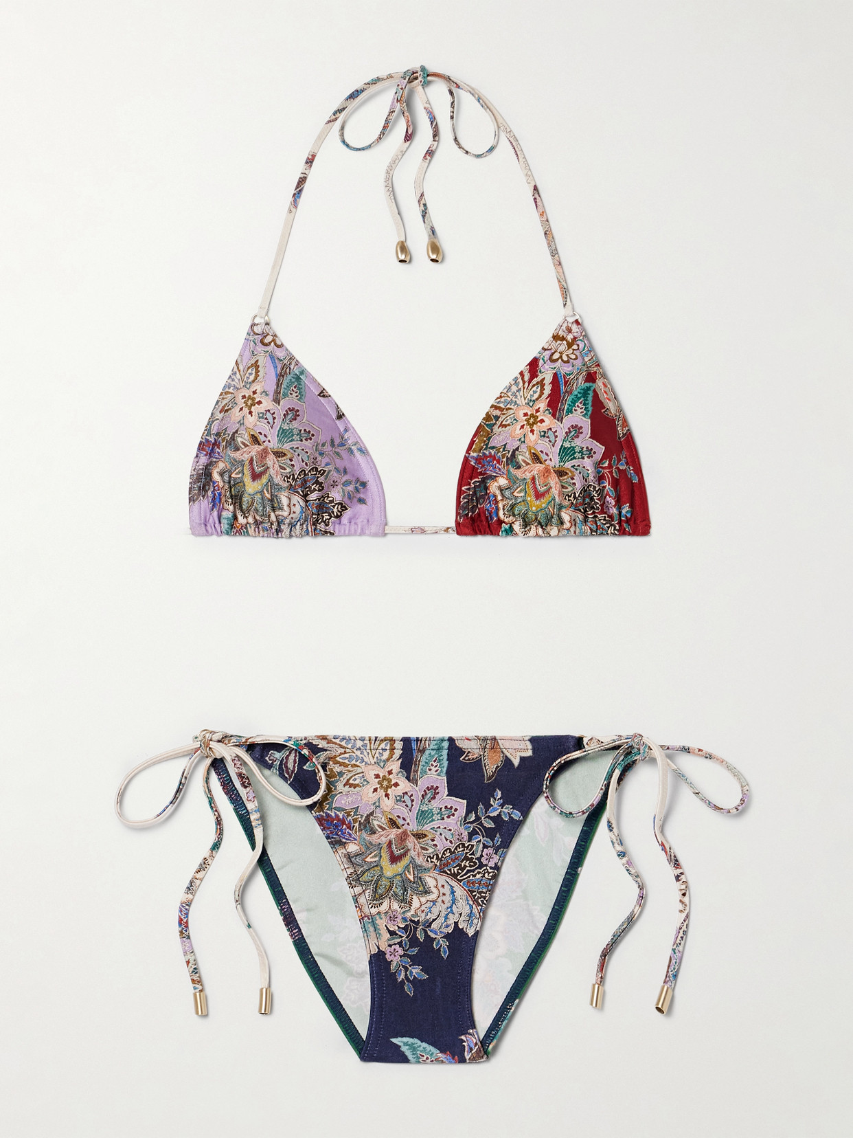 Zimmermann Rhiannon Floral-print Triangle Bikini In Blue