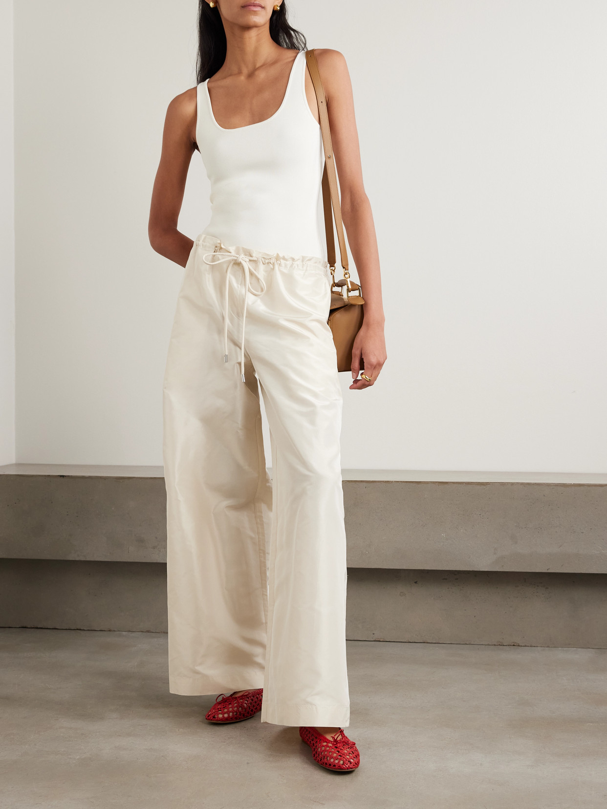 Kallmeyer Wesley Gathered Silk-taffeta Wide-leg Pants In White
