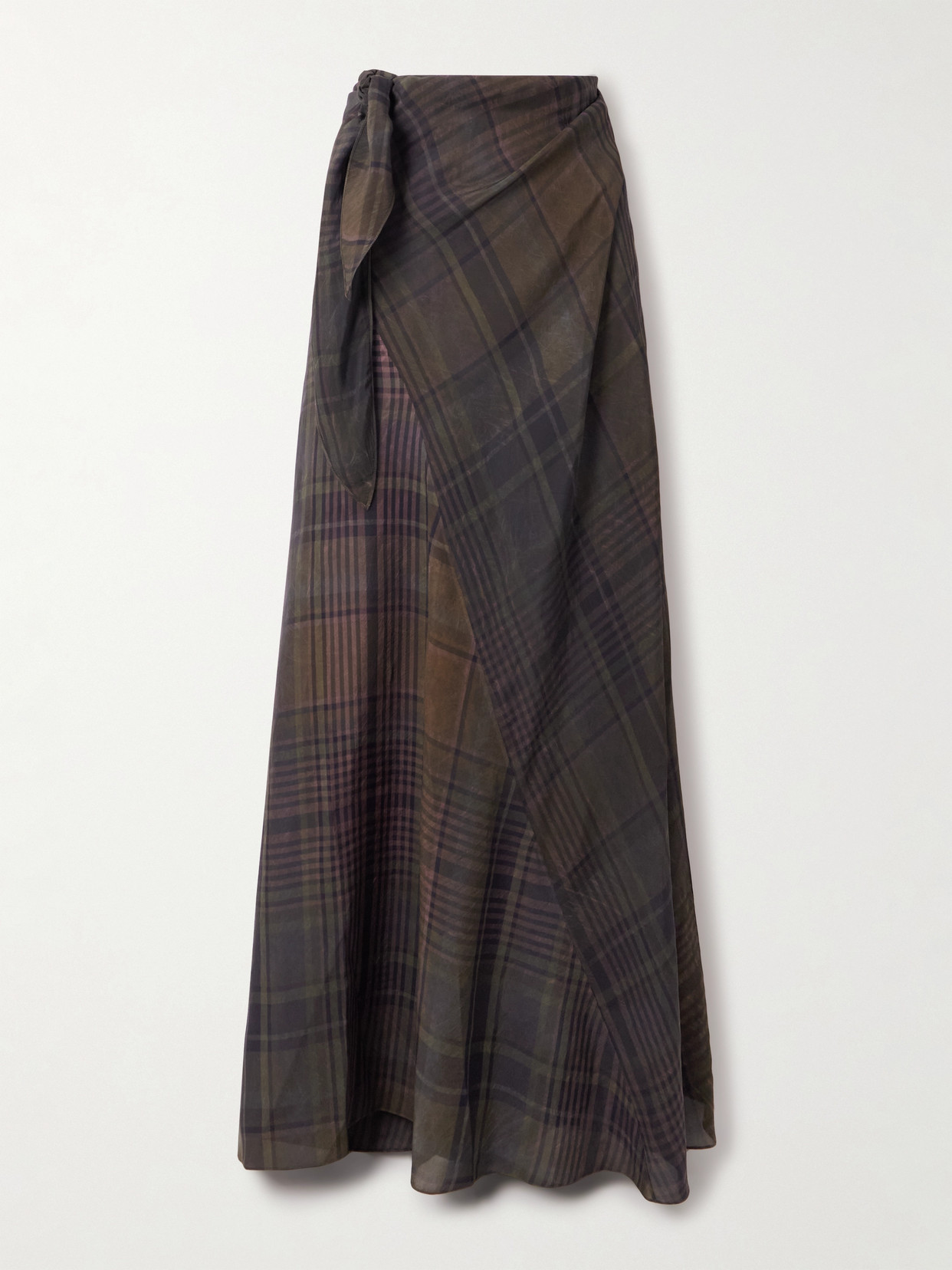 Cortana Agate Checked Crepe Maxi Wrap Skirt In Brown