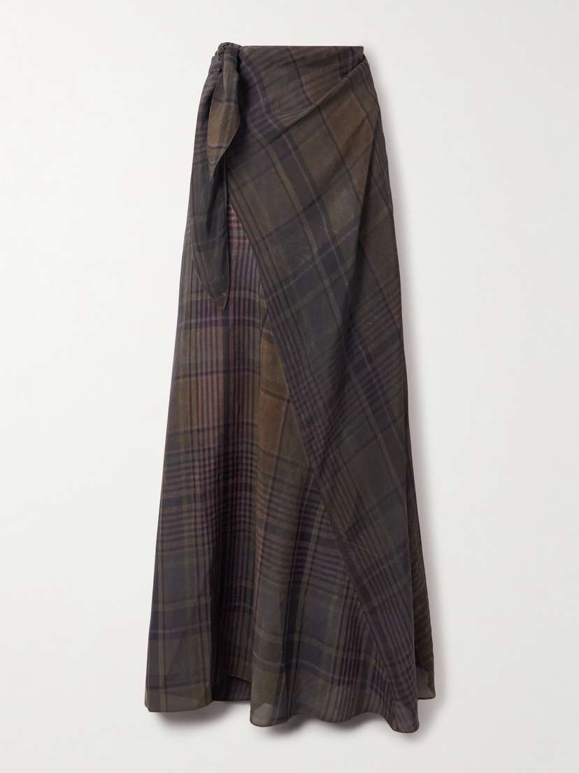 Cortana Agate Checked Crepe Maxi Wrap Skirt