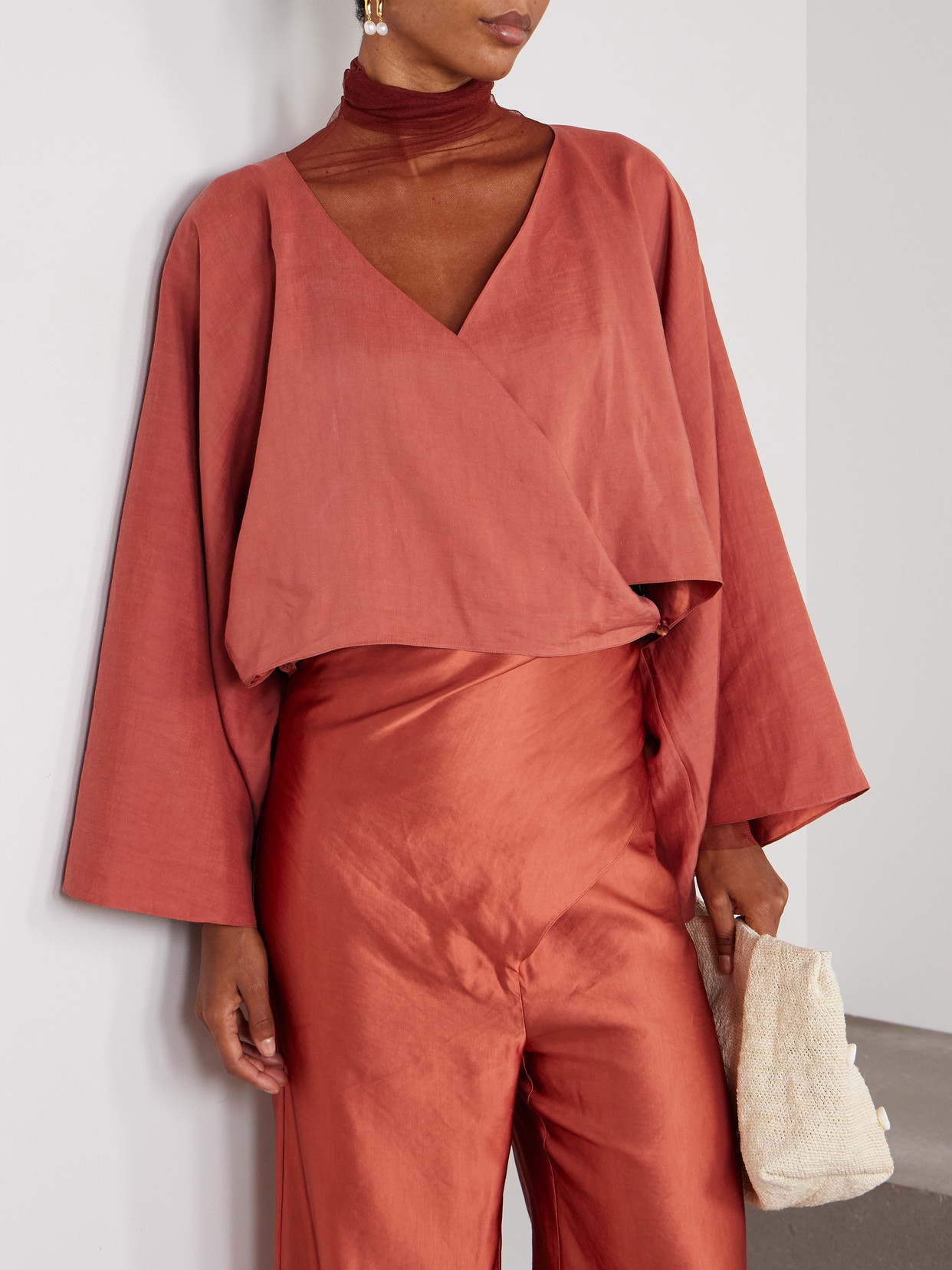 Cortana Glow Voile Wrap Jacket In Red