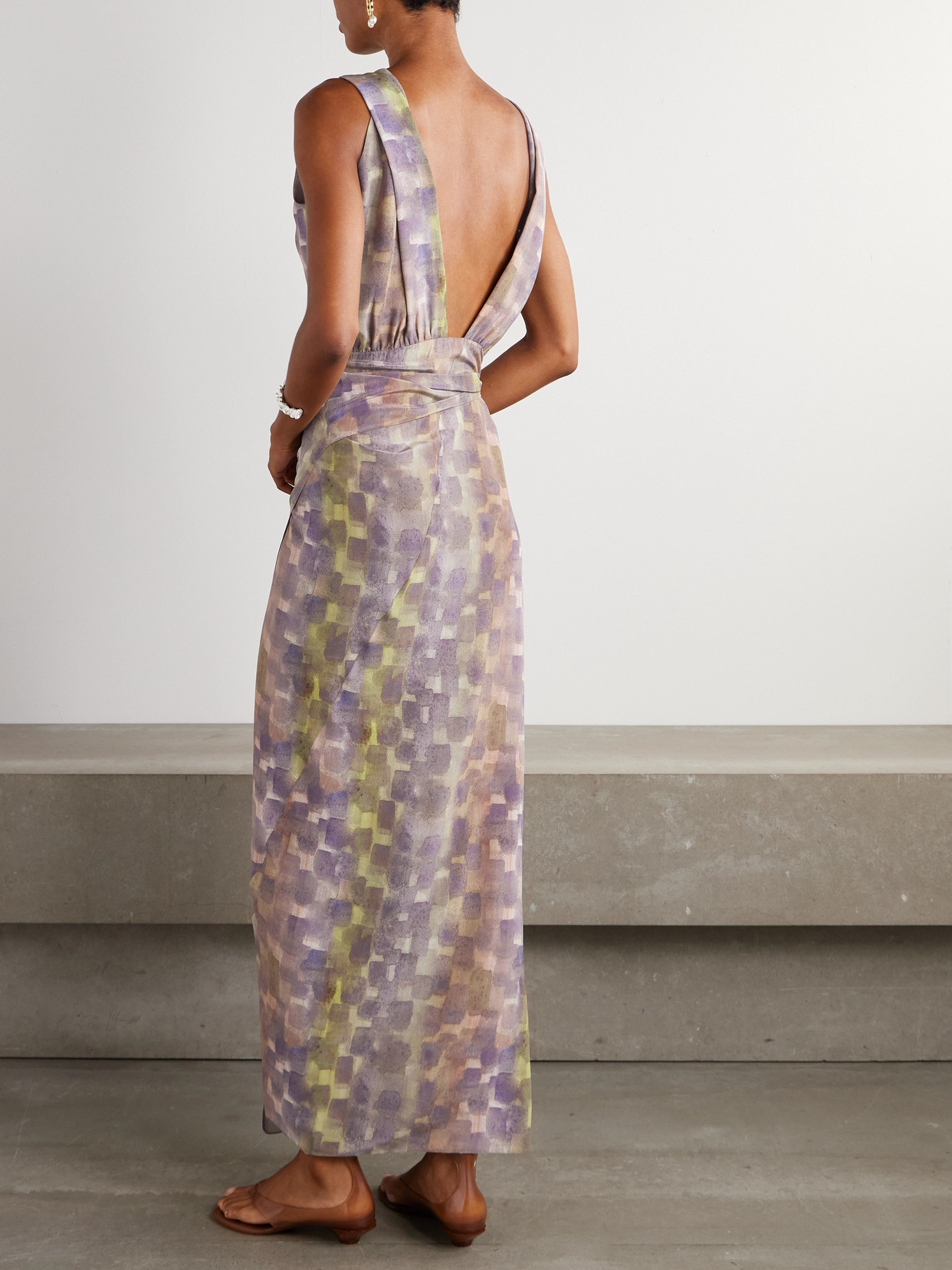 Cortana Knotted Printed Silk Maxi Wrap Dress In Multi