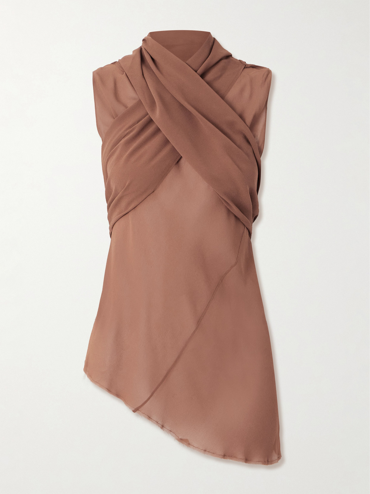 Cortana Serene Asymmetric Draped Silk-crepe Top In Brown