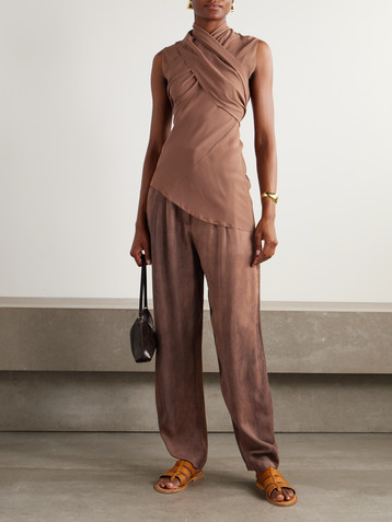 Cortana Serene asymmetric draped silk-crepe top