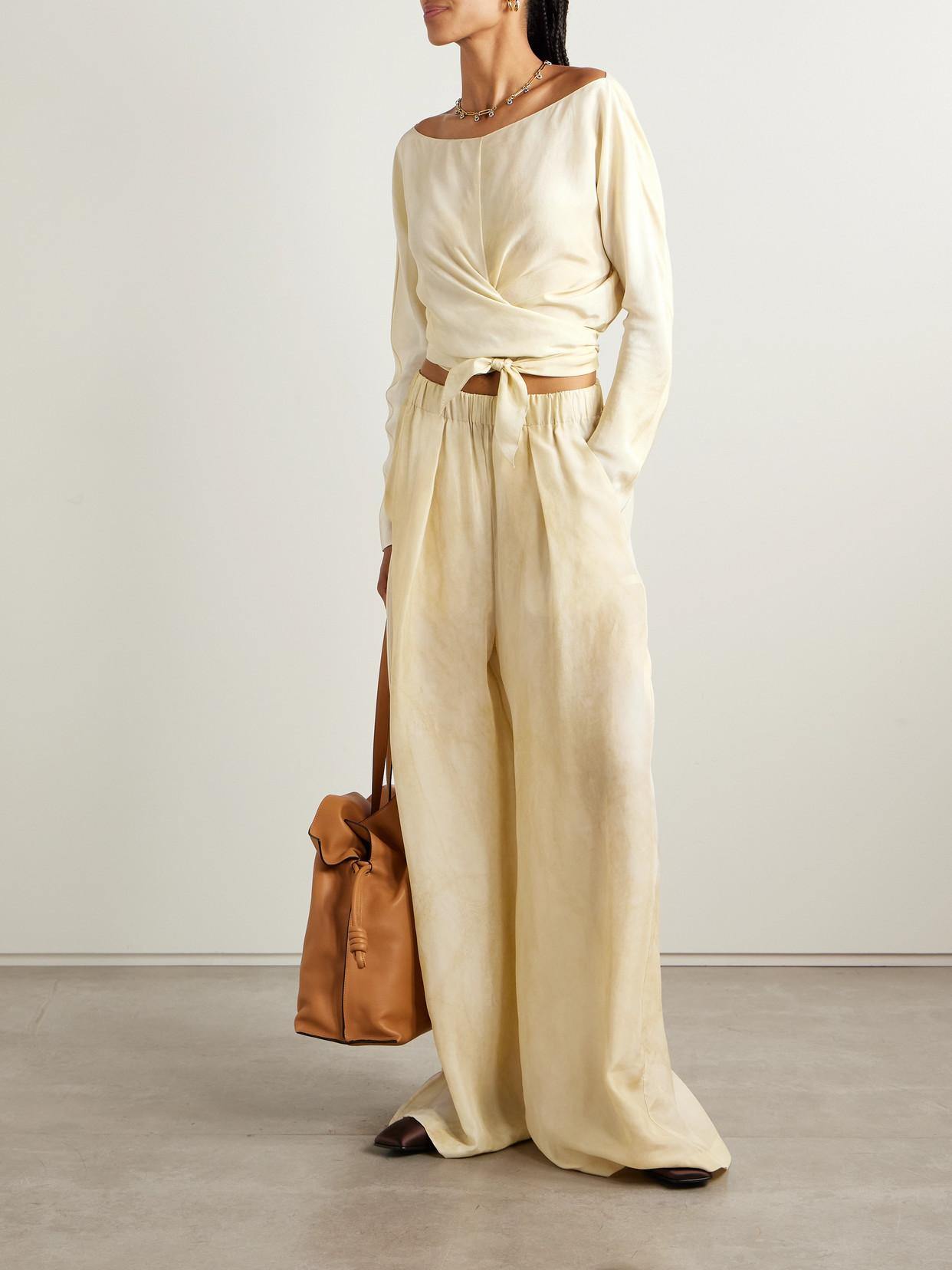 Cortana Dream Silk Wrap Top In Neutral