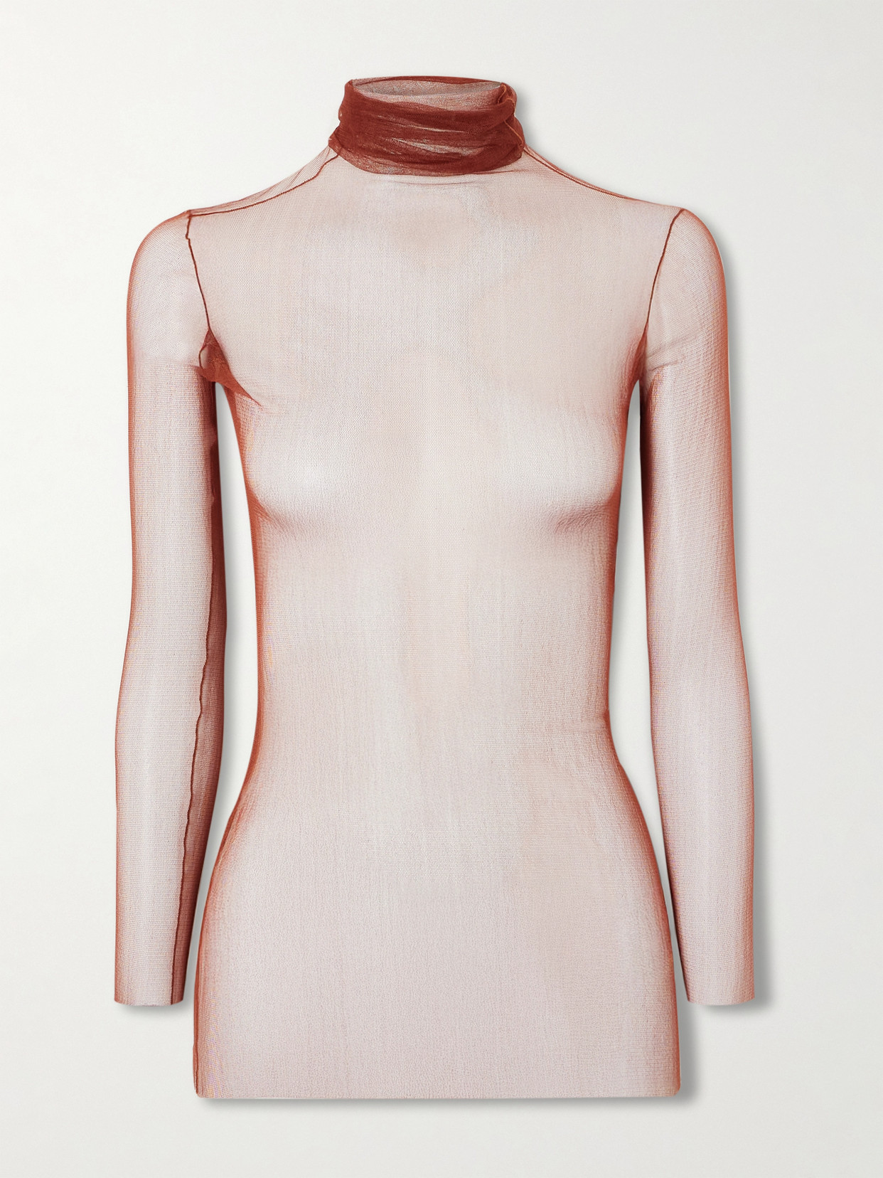 Cortana Cisne Silk-blend Tulle Turtleneck Top In Red