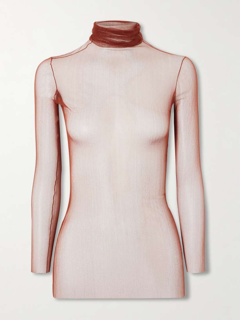 Cortana Cisne Silk-blend Tulle Turtleneck Top