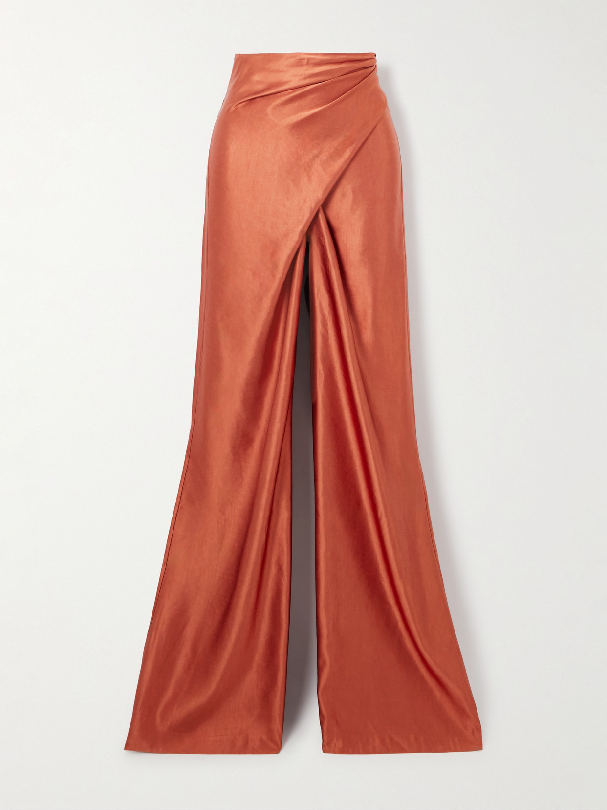 Cortana Glow Wrap-effect Satin Wide-leg Pants In Orange
