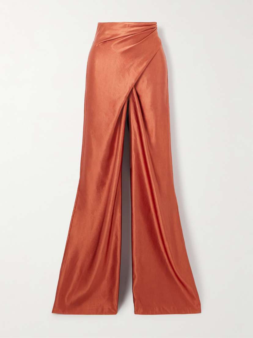 Cortana Glow Wrap-effect Satin Wide-leg Pants