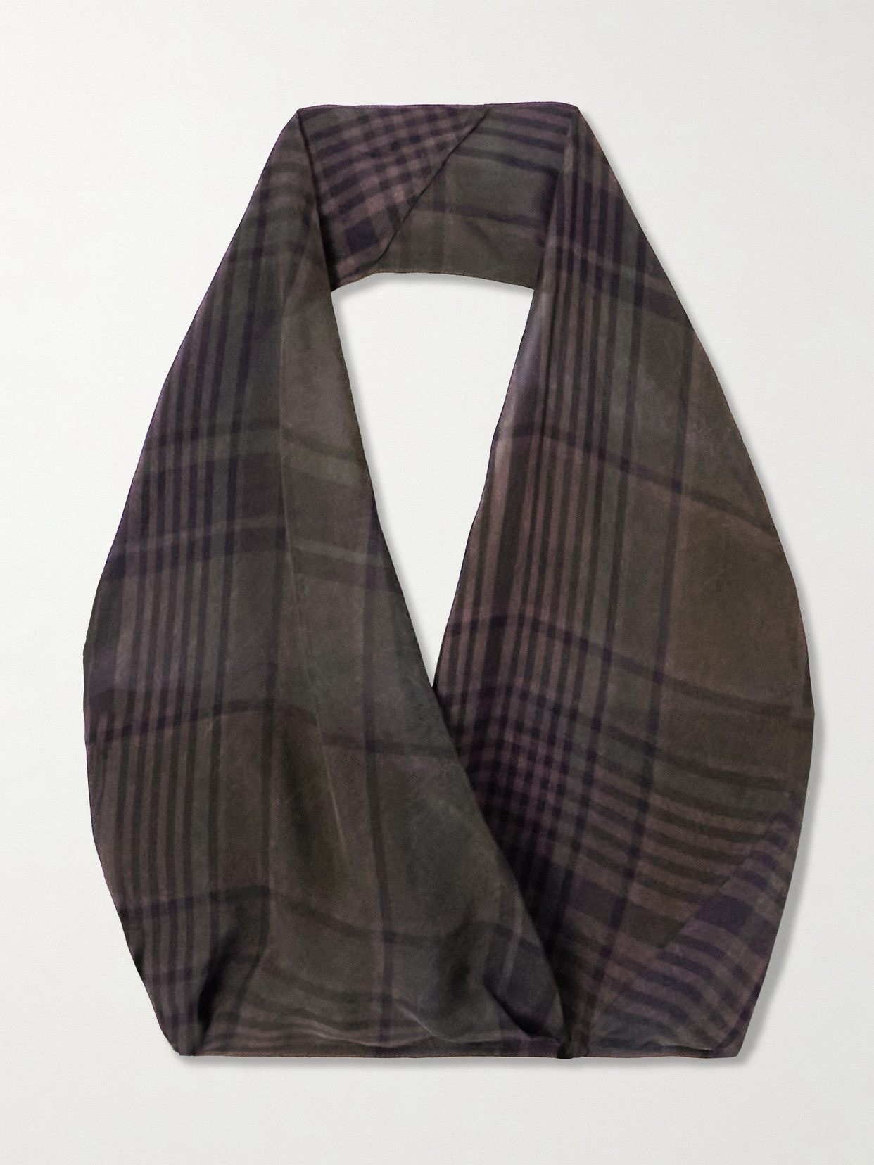 Cortana Agate Asymmetric Checked Crepe Halterneck Top In Green