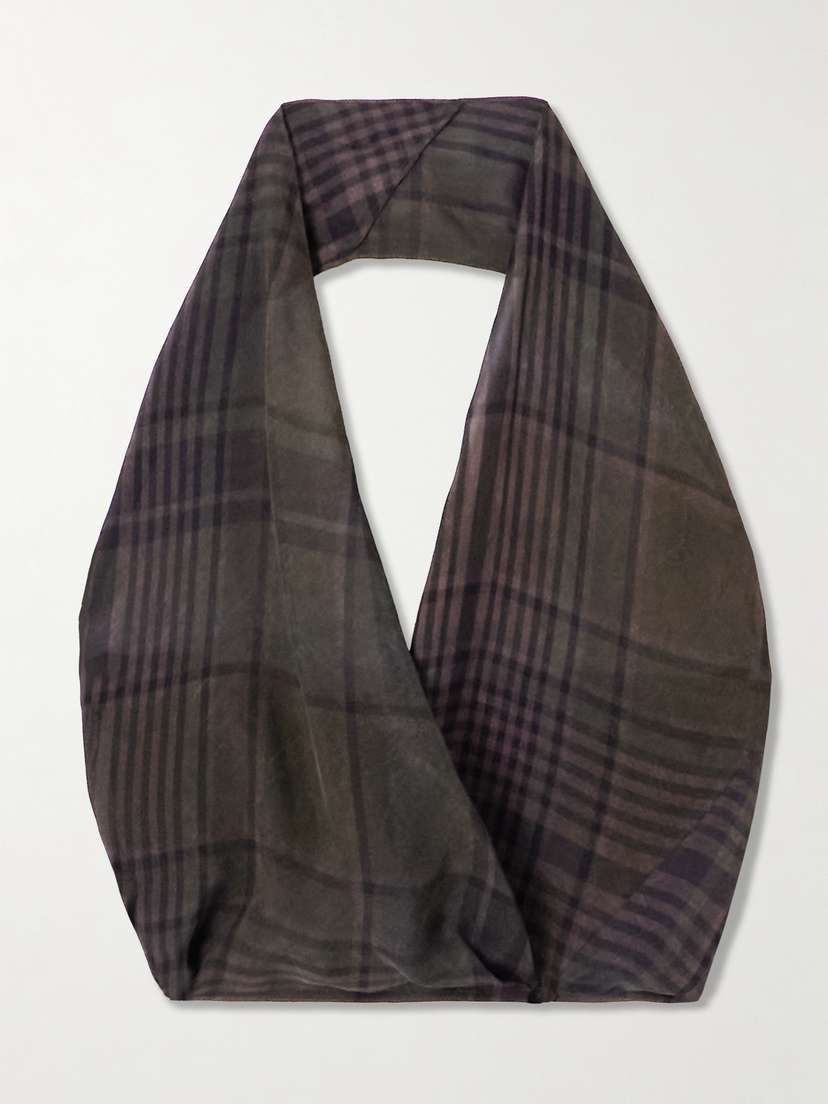 Cortana Agate Asymmetric Checked Crepe Halterneck Top