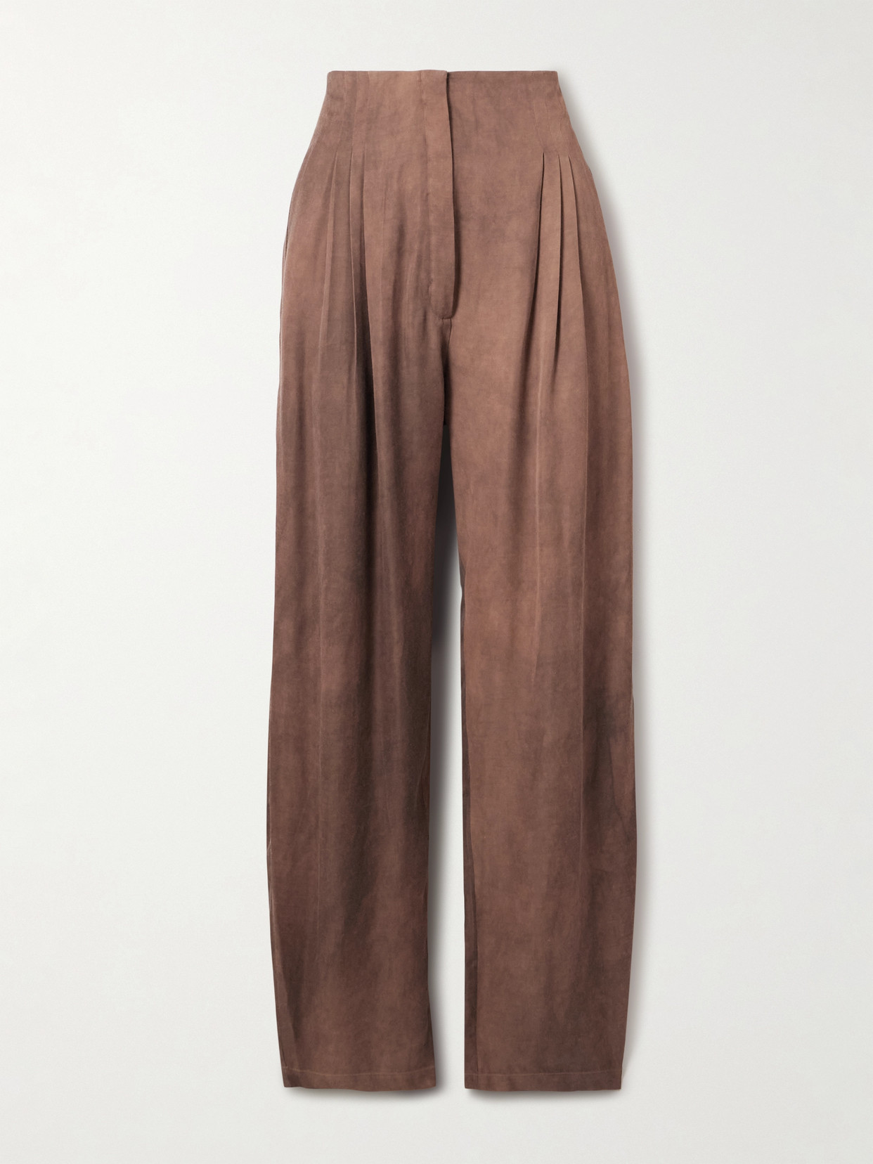 Cortana Eclipse Pleated Voile Tapered Pants In Brown