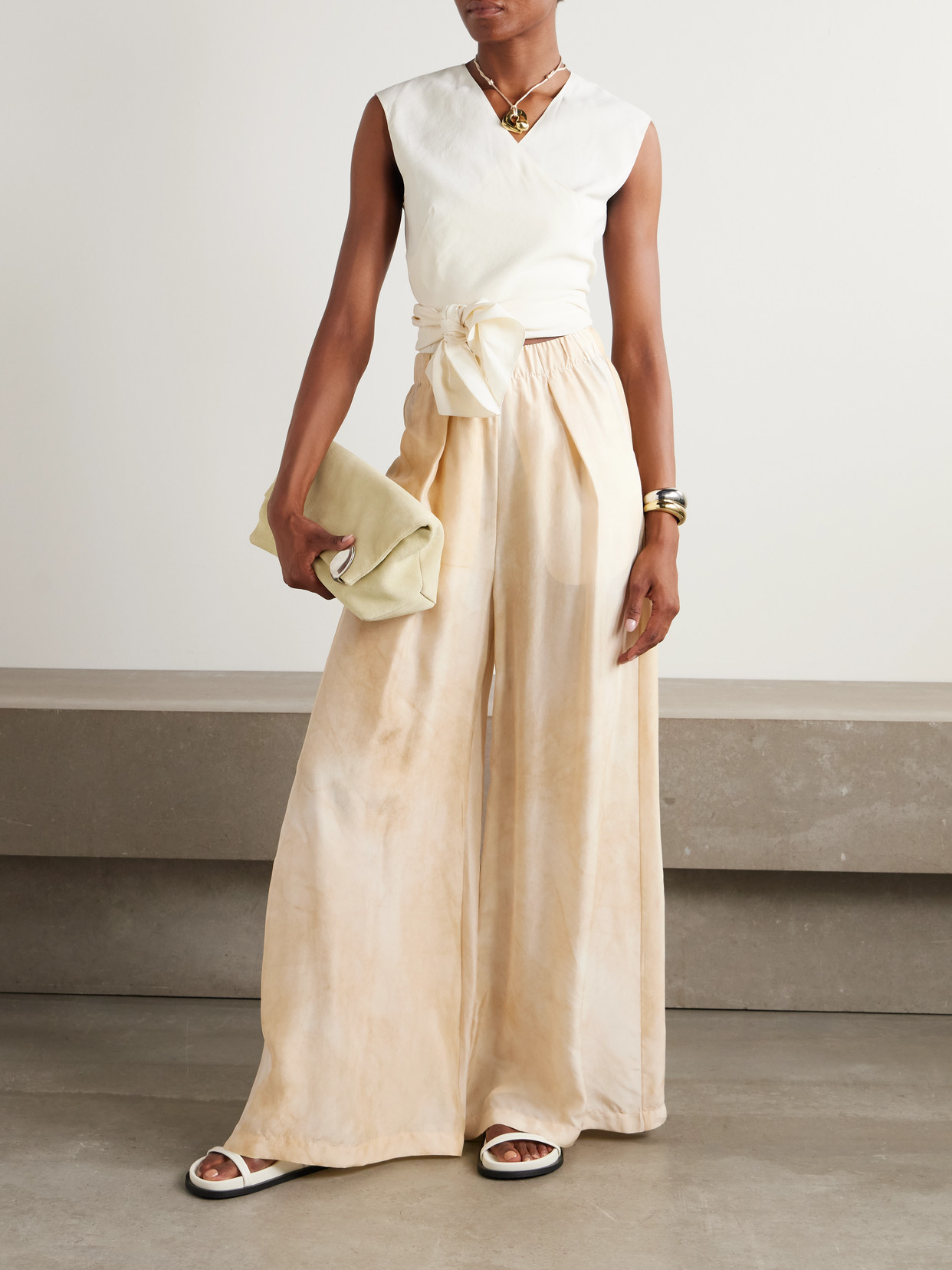 Cortana Dream Pleated Silk Wide-leg Pants In Yellow