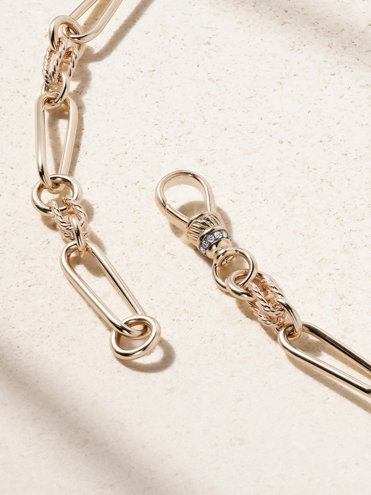 Lucy Delius Twisted Link, Victorian Star And Crescent Moon Rhodium-plated 14-karat Gold Diamond Necklace In Gold