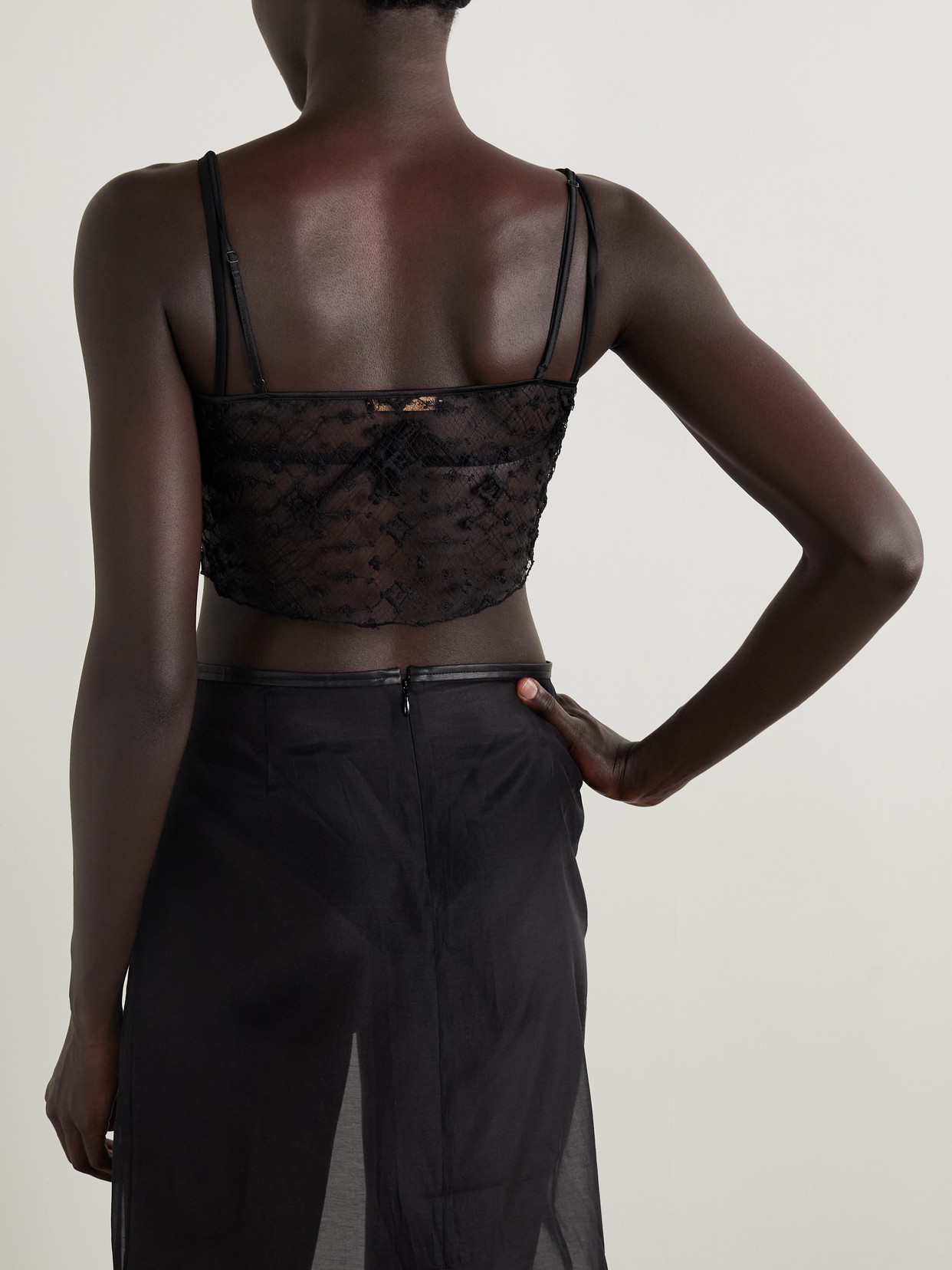 Kiki De Montparnasse Cropped Silk-blend Satin-trimmed Lace Camisole