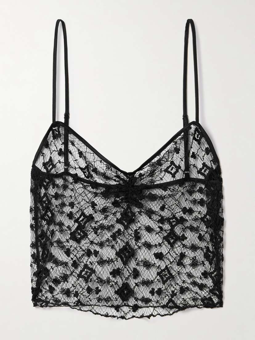 Kiki de Montparnasse Cropped Silk-blend Satin-trimmed Lace Camisole