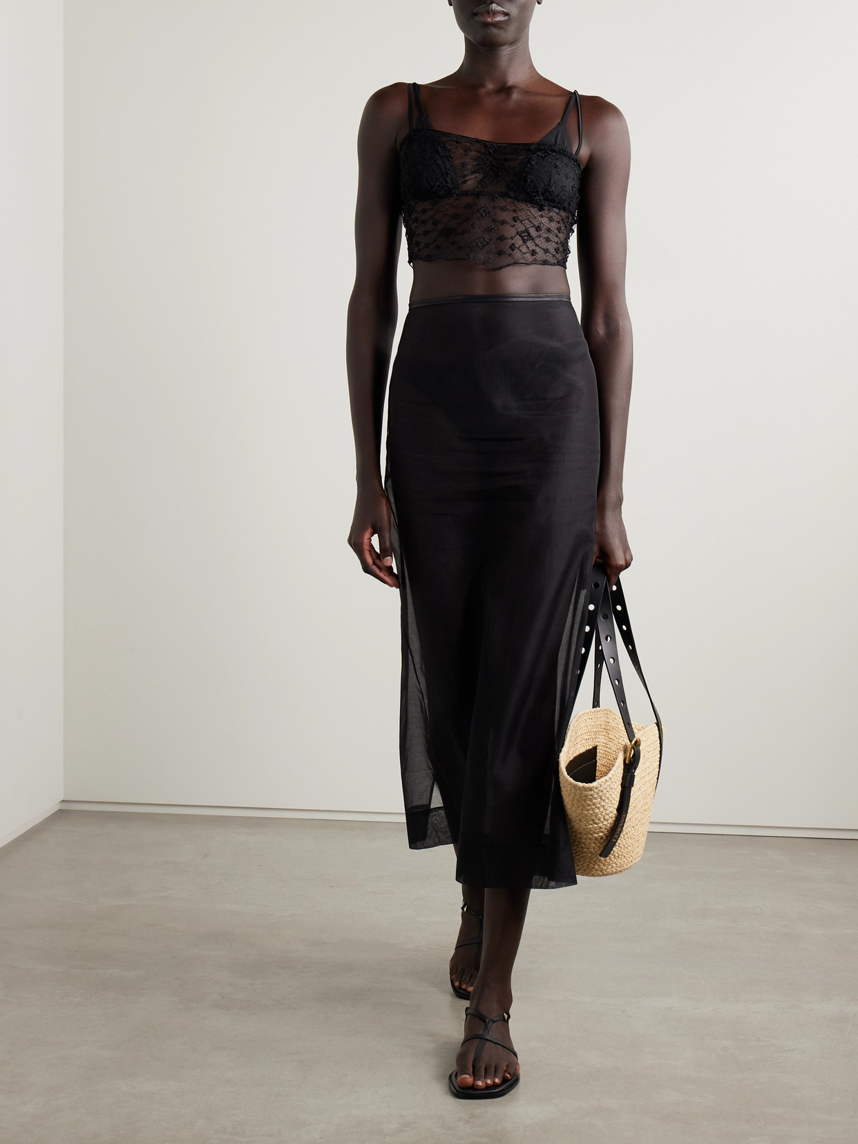 Kiki De Montparnasse Cropped Silk-blend Satin-trimmed Lace Camisole