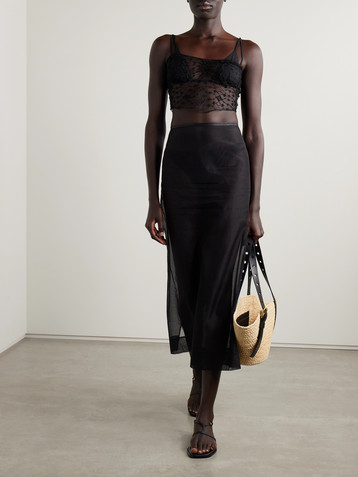 Kiki de Montparnasse Cropped silk-blend satin-trimmed lace camisole