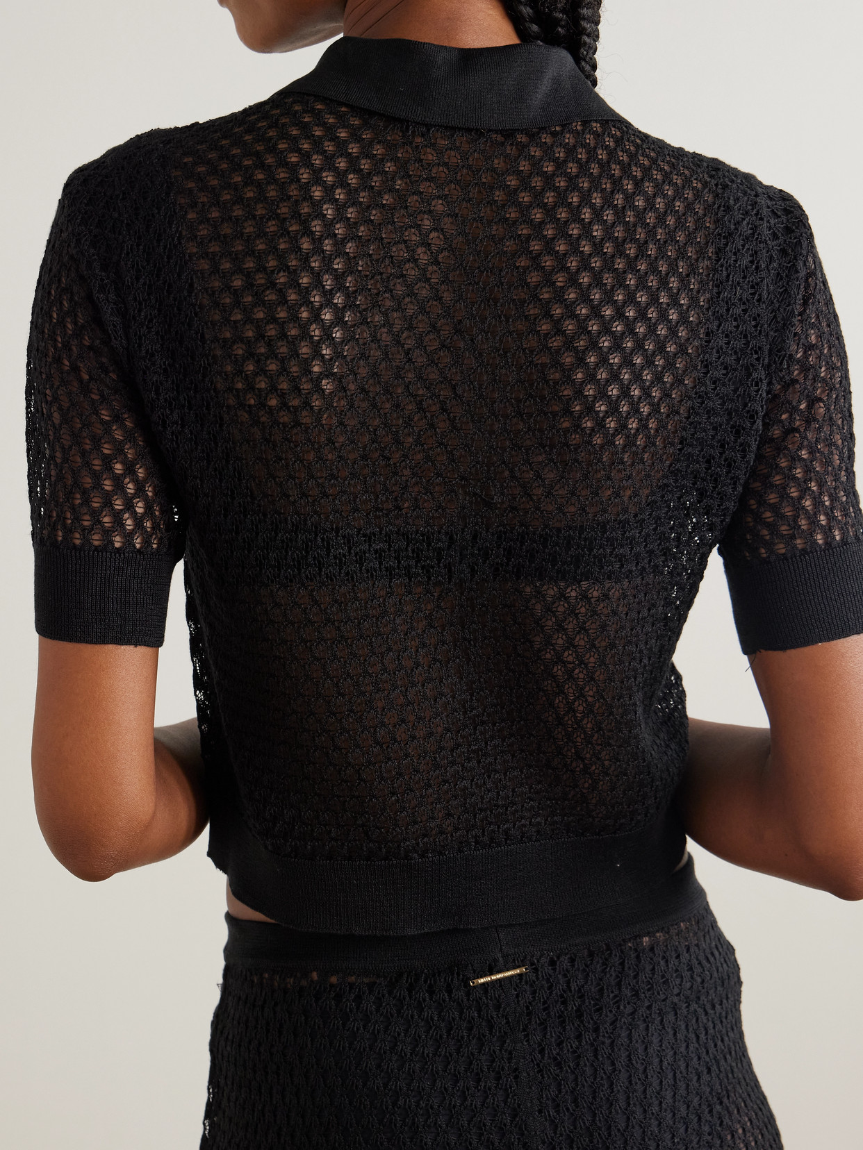 Kiki De Montparnasse Cropped Open-knit Silk Polo Shirt