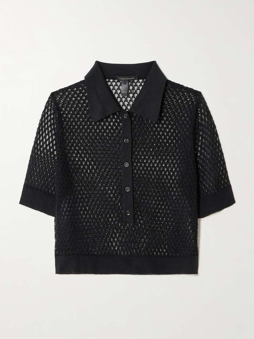 Kiki de Montparnasse Cropped Open-knit Silk Polo Shirt