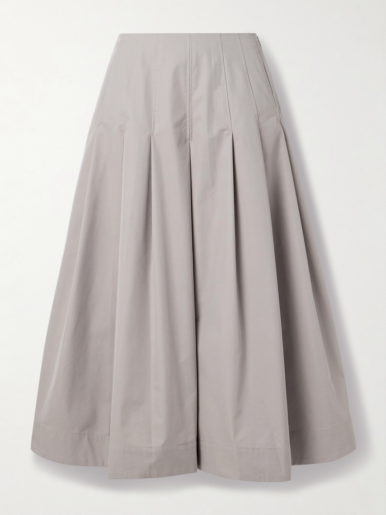 Kallmeyer Dakota Pleated Cotton-blend Twill Midi Skirt In Gray