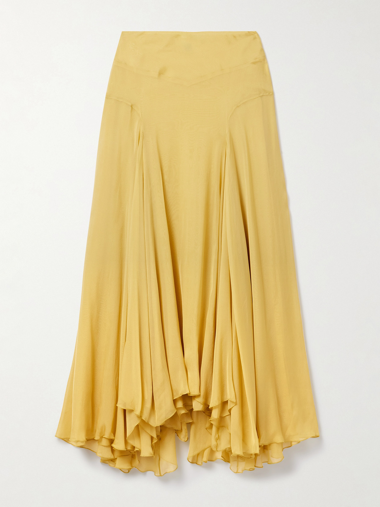 Kallmeyer Alyse Asymmetric Pleated Silk-chiffon Maxi Skirt In Yellow