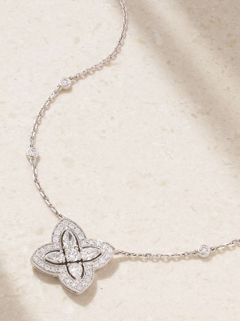 De Beers Enchanted Lotus 18-karat White Gold Diamond Necklace