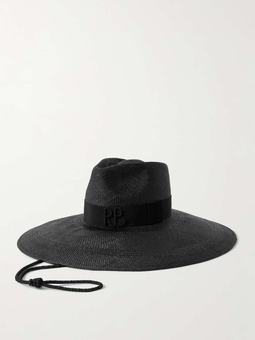 Ruslan Baginskiy Embroidered Silk Grosgrain-trimmed Straw Hat