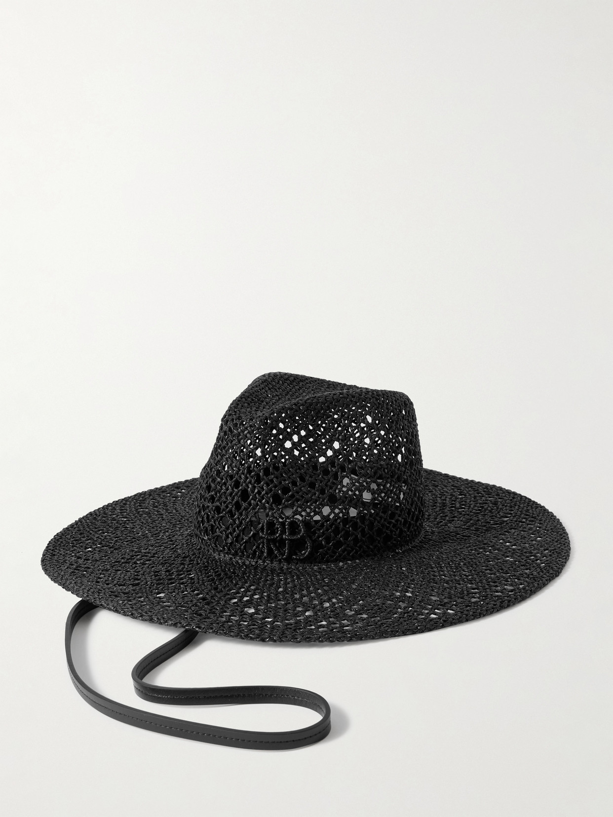 Ruslan Baginskiy Embroidered Leather-trimmed Straw Hat