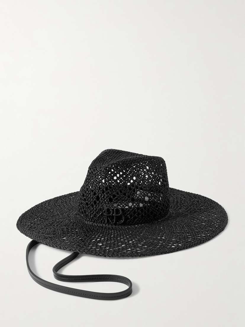Ruslan Baginskiy Embroidered Leather-trimmed traw Hat