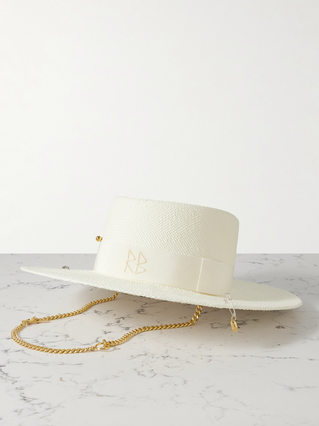 Ruslan Baginskiy Gambler Grosgrain-trimmed Embellished Straw Hat