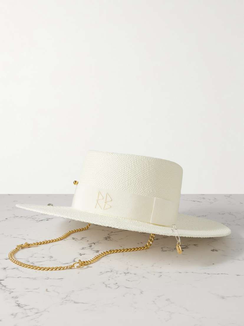 Ruslan Baginskiy Gambler Grosgrain-trimmed Embellished Straw Hat
