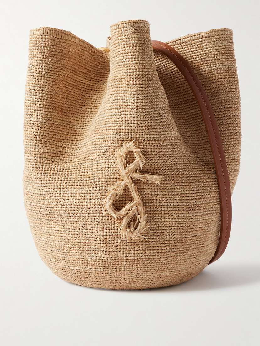 Ruslan Baginskiy The Hatbag Leather-trimmed Raffia Bucket Bag