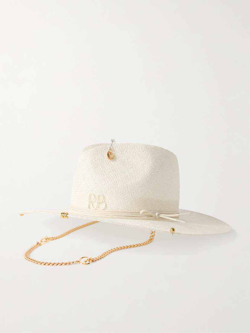 Ruslan Baginskiy Embroidered Embellished Cotton-trimmed Straw Fedora