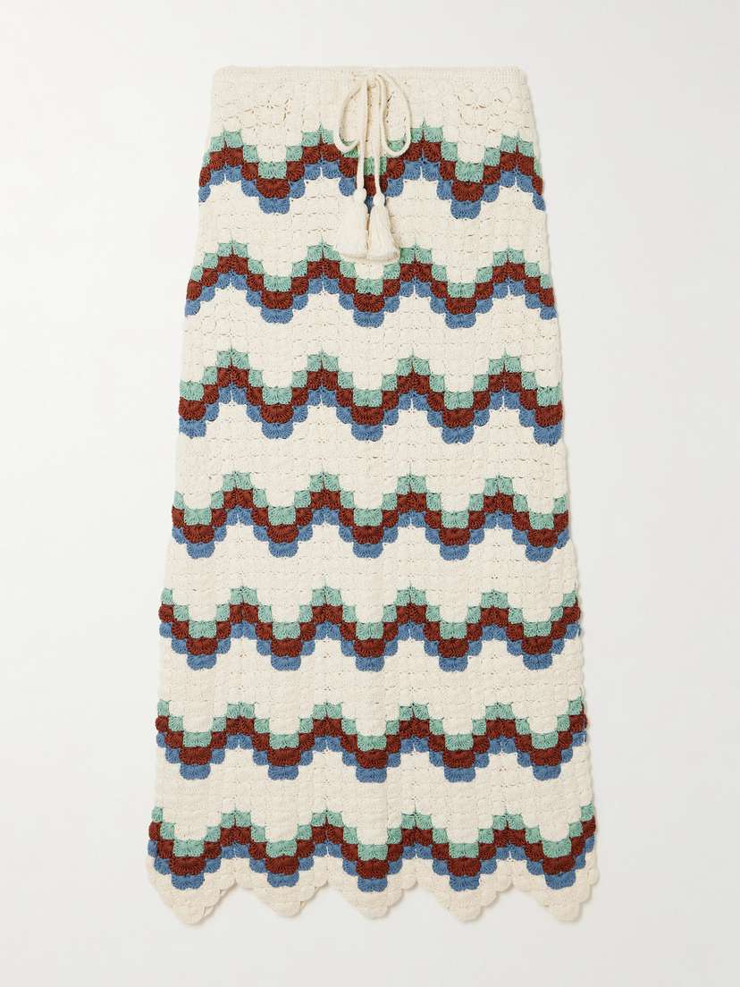 ESCVDO Safi Scalloped Crocheted Organic Cotton Midi Skirt