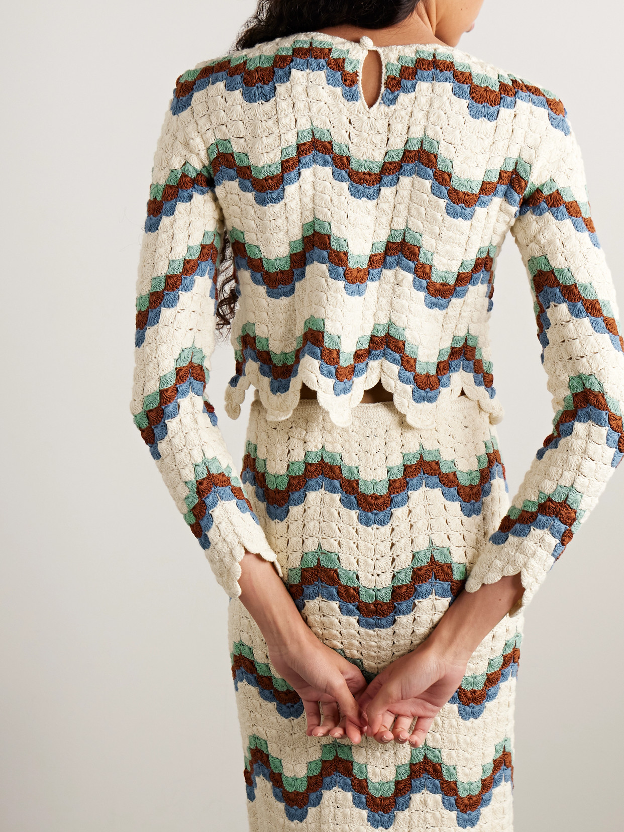Safi Cropped Scalloped Crocheted Organic Cotton Top