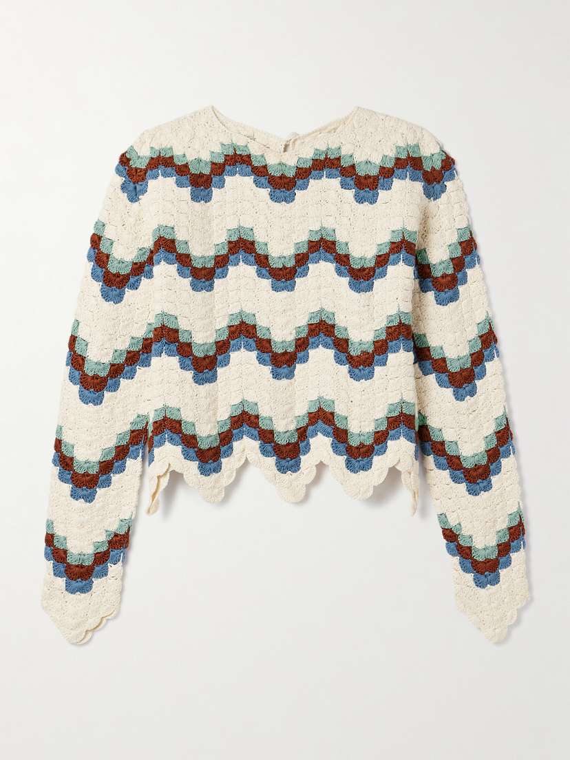 ESCVDO Safi Cropped Scalloped Crocheted Organic Cotton Top