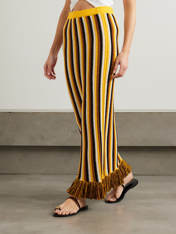 ESCVDO Misti fringed striped crocheted cotton maxi skirt