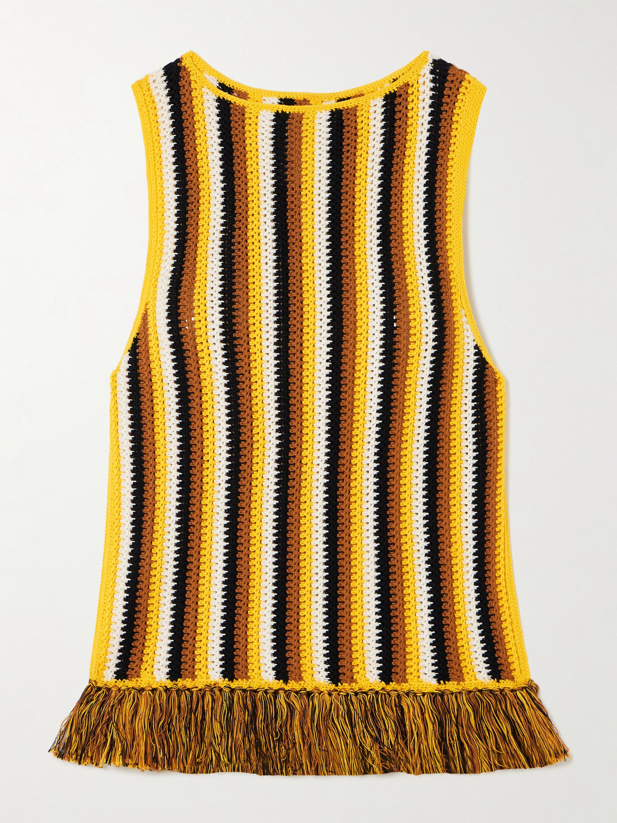 ESCVDO - Misti Fringed Striped Crocheted Cotton Tank - Yellow