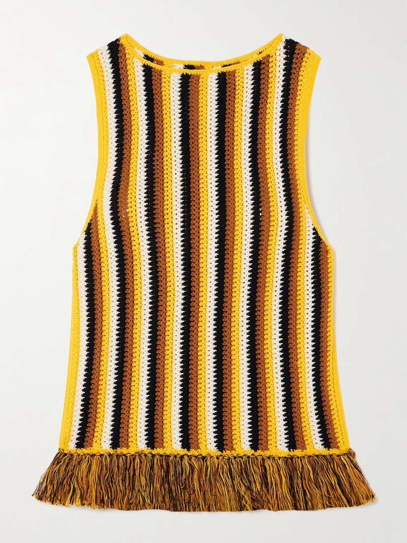 ESCVDO Misti Fringed Striped Crocheted Cotton Tank