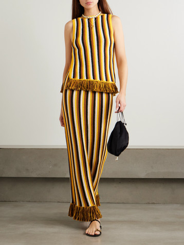 ESCVDO Misti fringed striped crocheted cotton tank