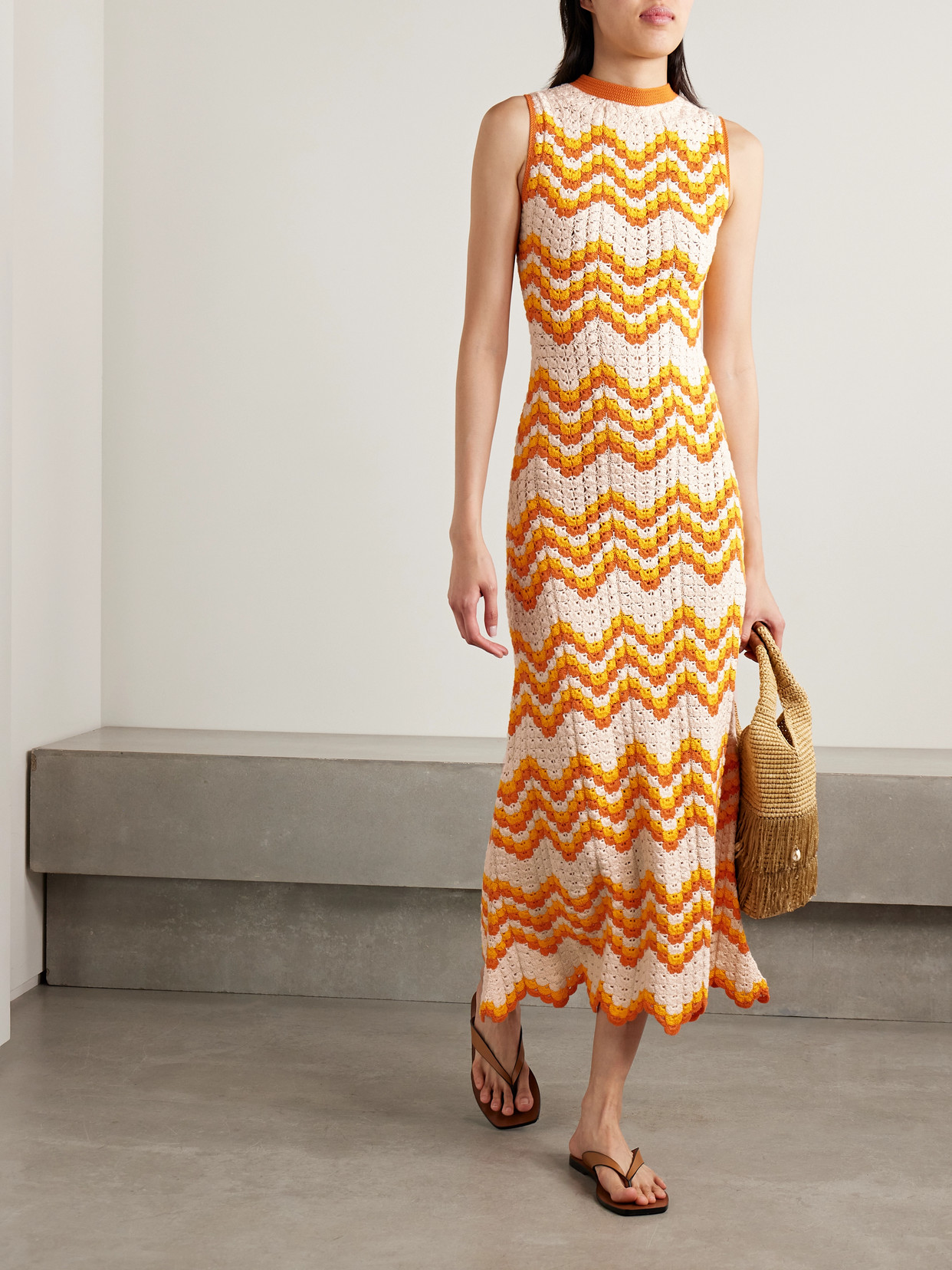 Escvdo Huayna Crocheted Organic Cotton Maxi Dress In Neutral