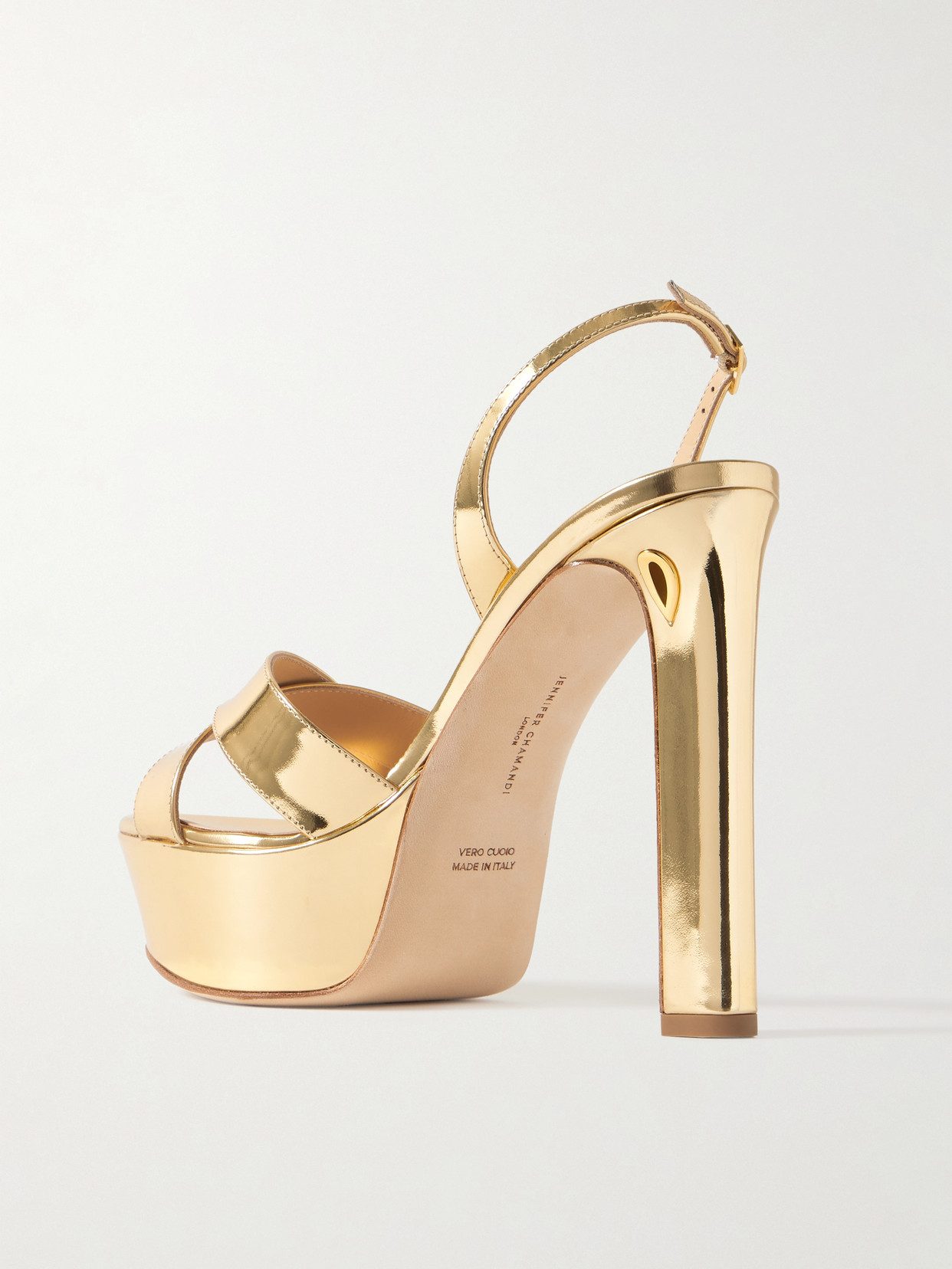 Jennifer Chamandi Leonardo 130 Metallic Leather Platform Slingback Sandals
