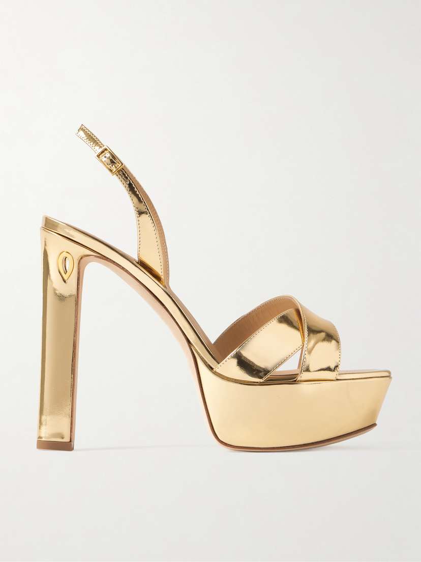 Jennifer Chamandi Leonardo 130 Metallic Leather Platform Slingback Sandals