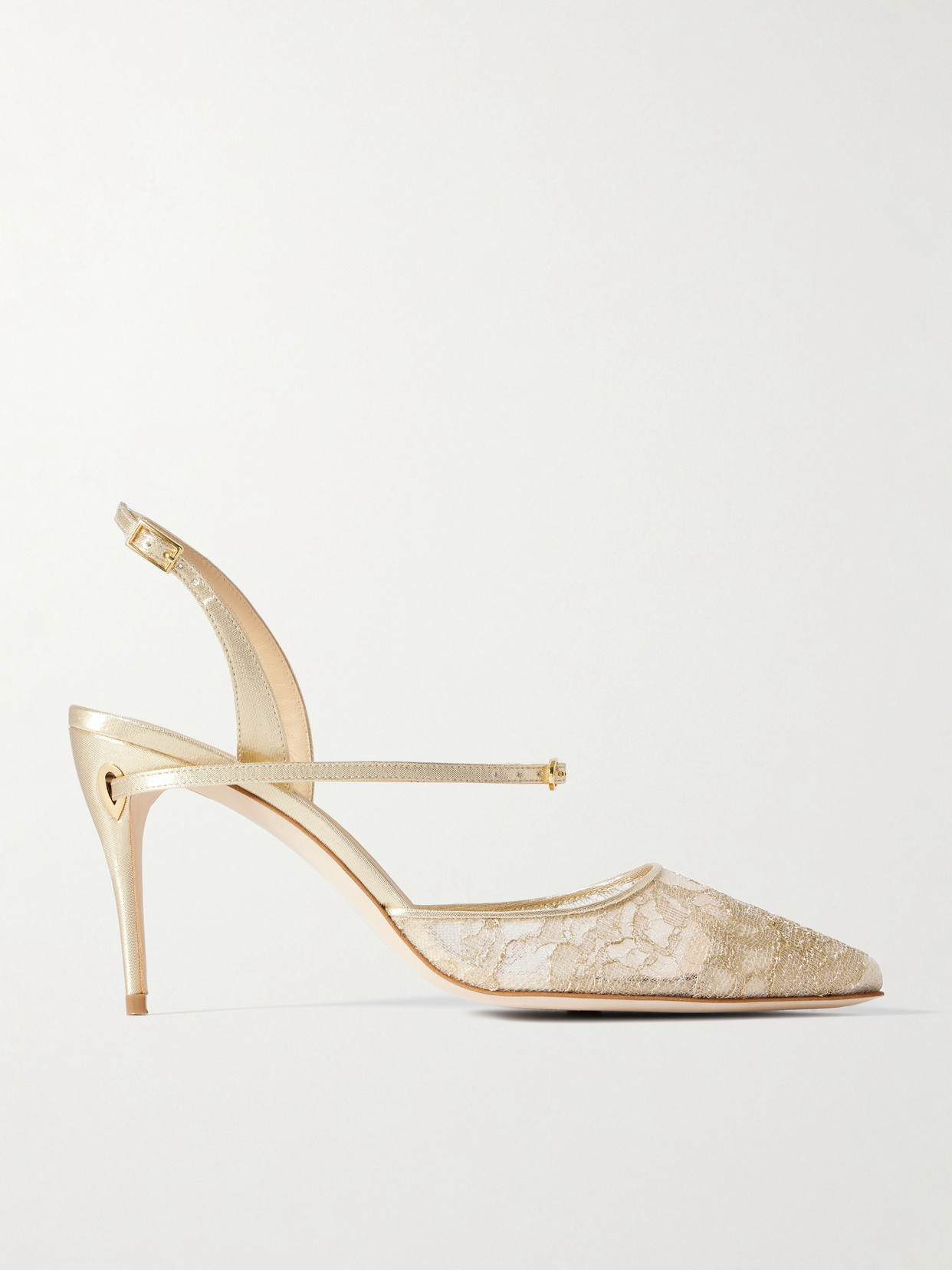 Jennifer Chamandi Vittorio 85 Lamé-trimmed Metallic Lace Slingback Pumps